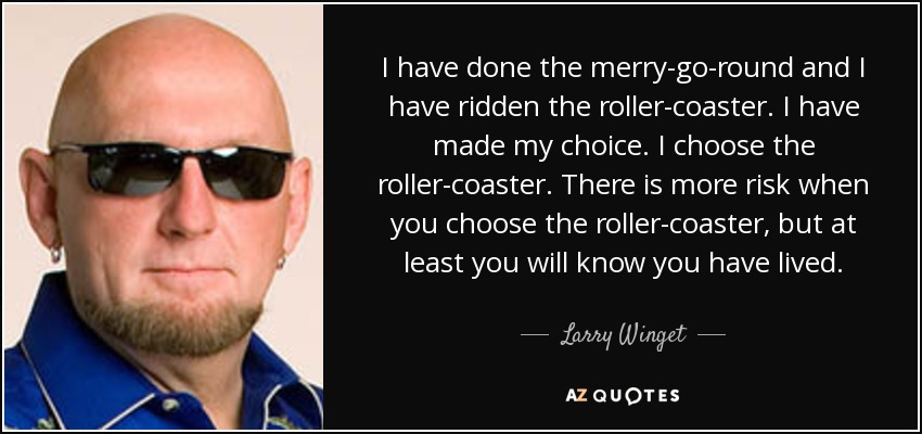 I have done the merry-go-round and I have ridden the roller-coaster. I have made my choice. I choose the roller-coaster. There is more risk when you choose the roller-coaster, but at least you will know you have lived. - Larry Winget