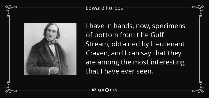 I have in hands, now, specimens of bottom from t he Gulf Stream, obtained by Lieutenant Craven, and I can say that they are among the most interesting that I have ever seen. - Edward Forbes