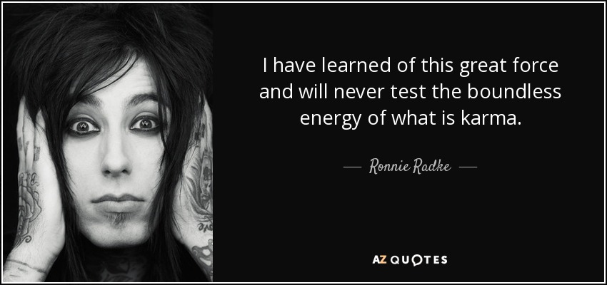I have learned of this great force and will never test the boundless energy of what is karma. - Ronnie Radke