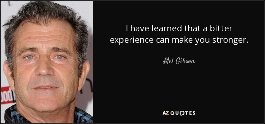 I have learned that a bitter experience can make you stronger. - Mel Gibson