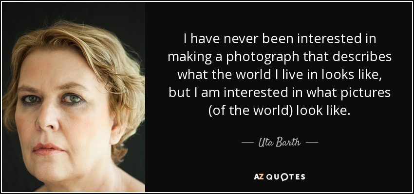 I have never been interested in making a photograph that describes what the world I live in looks like, but I am interested in what pictures (of the world) look like. - Uta Barth