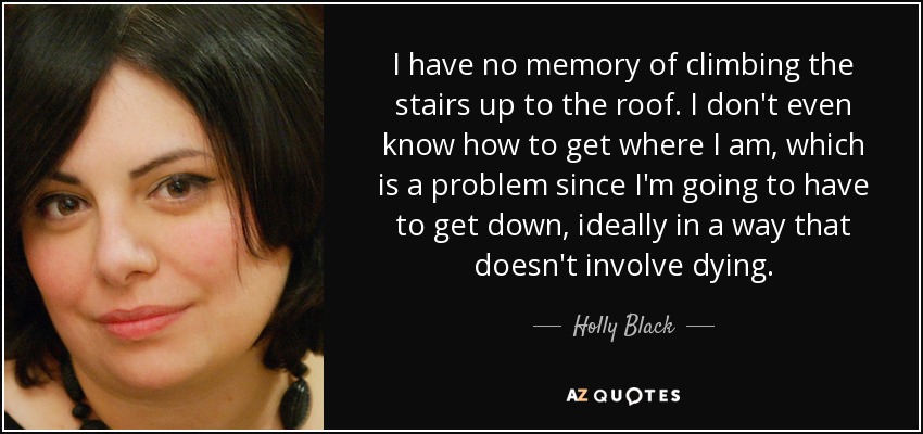 I have no memory of climbing the stairs up to the roof. I don't even know how to get where I am, which is a problem since I'm going to have to get down, ideally in a way that doesn't involve dying. - Holly Black
