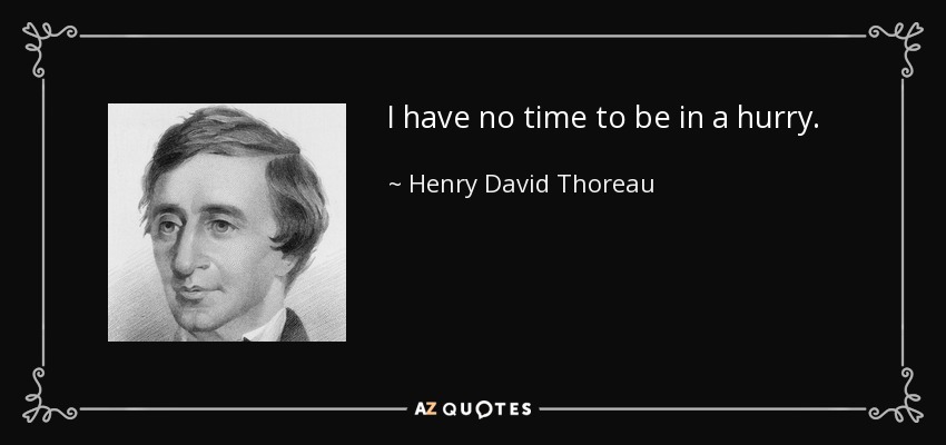 I have no time to be in a hurry. - Henry David Thoreau
