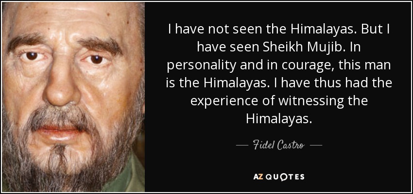 I have not seen the Himalayas. But I have seen Sheikh Mujib. In personality and in courage, this man is the Himalayas. I have thus had the experience of witnessing the Himalayas. - Fidel Castro