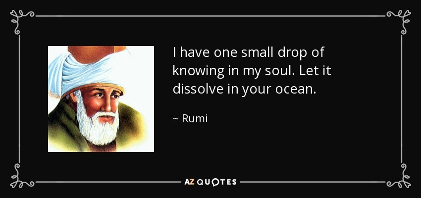 I have one small drop of knowing in my soul. Let it dissolve in your ocean. - Rumi