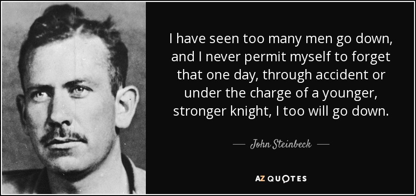 I have seen too many men go down, and I never permit myself to forget that one day, through accident or under the charge of a younger, stronger knight, I too will go down. - John Steinbeck