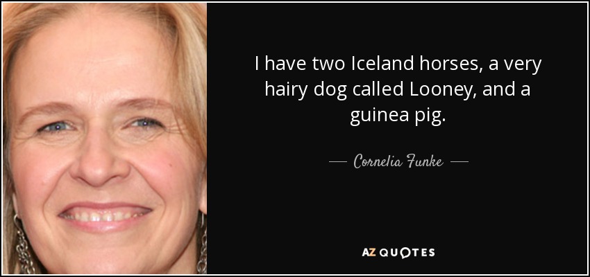 I have two Iceland horses, a very hairy dog called Looney, and a guinea pig. - Cornelia Funke