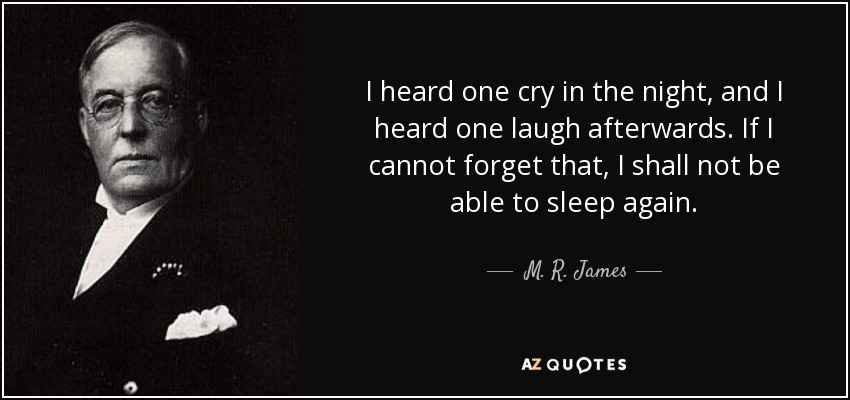 I heard one cry in the night, and I heard one laugh afterwards. If I cannot forget that, I shall not be able to sleep again. - M. R. James