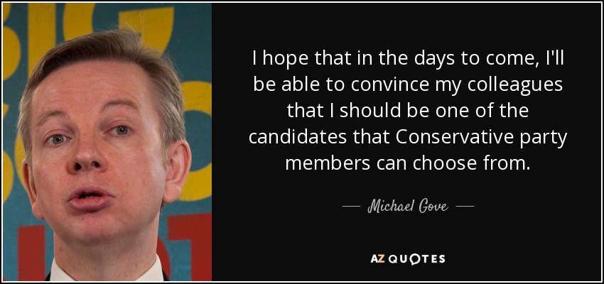 I hope that in the days to come, I'll be able to convince my colleagues that I should be one of the candidates that Conservative party members can choose from. - Michael Gove