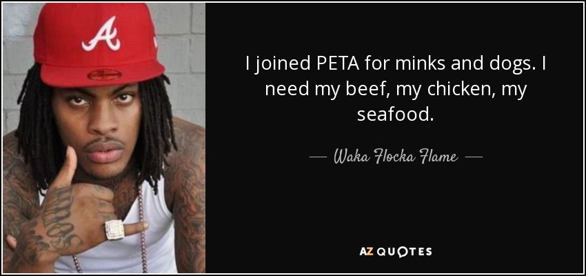 I joined PETA for minks and dogs. I need my beef, my chicken, my seafood. - Waka Flocka Flame