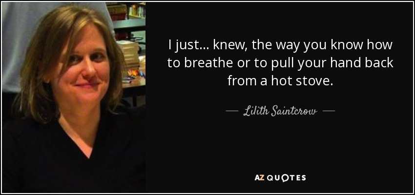 I just . . . knew, the way you know how to breathe or to pull your hand back from a hot stove. - Lilith Saintcrow