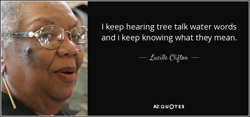 I keep hearing tree talk water words and i keep knowing what they mean. - Lucille Clifton