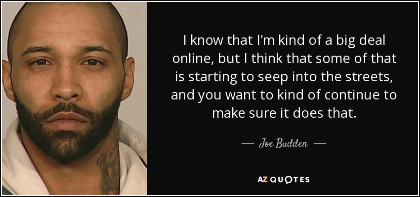 I know that I'm kind of a big deal online, but I think that some of that is starting to seep into the streets, and you want to kind of continue to make sure it does that. - Joe Budden