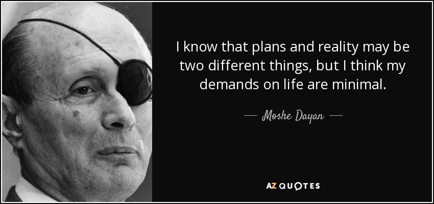I know that plans and reality may be two different things, but I think my demands on life are minimal. - Moshe Dayan