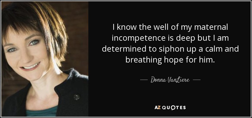 I know the well of my maternal incompetence is deep but I am determined to siphon up a calm and breathing hope for him. - Donna VanLiere
