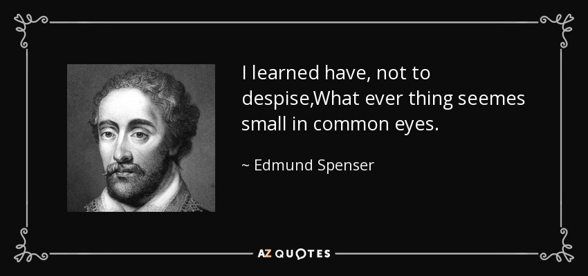I learned have, not to despise,What ever thing seemes small in common eyes. - Edmund Spenser