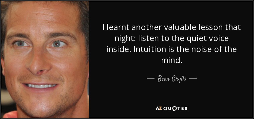 I learnt another valuable lesson that night: listen to the quiet voice inside. Intuition is the noise of the mind. - Bear Grylls