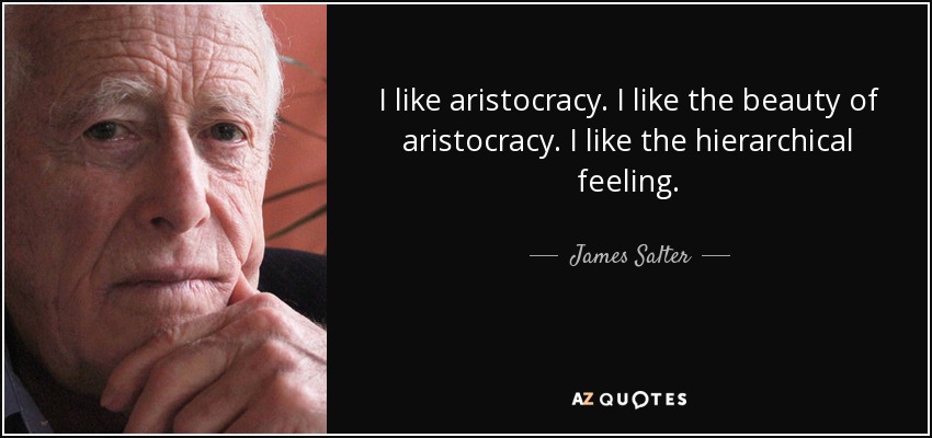 I like aristocracy. I like the beauty of aristocracy. I like the hierarchical feeling. - James Salter