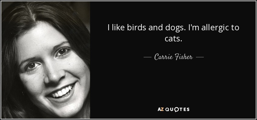 I like birds and dogs. I'm allergic to cats. - Carrie Fisher