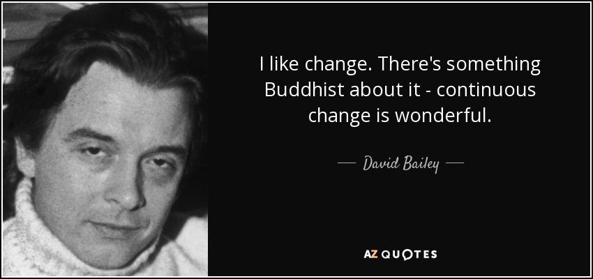 I like change. There's something Buddhist about it - continuous change is wonderful. - David Bailey