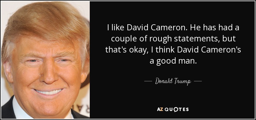 I like David Cameron. He has had a couple of rough statements, but that's okay, I think David Cameron's a good man. - Donald Trump