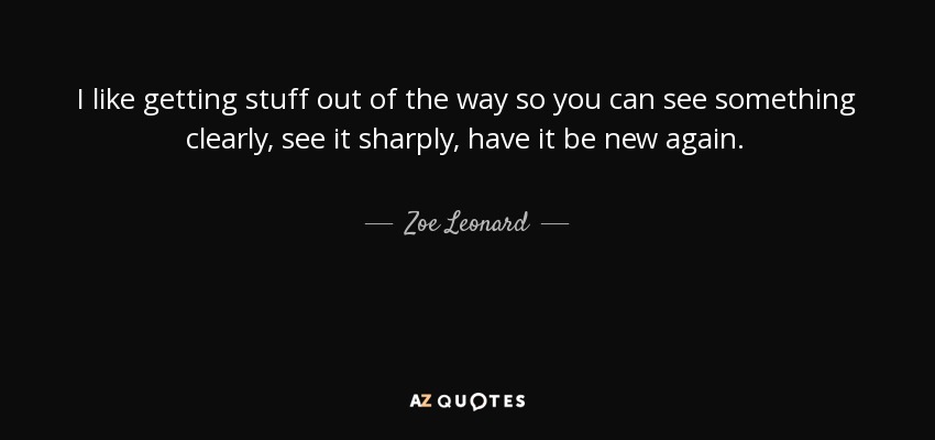 I like getting stuff out of the way so you can see something clearly, see it sharply, have it be new again. - Zoe Leonard