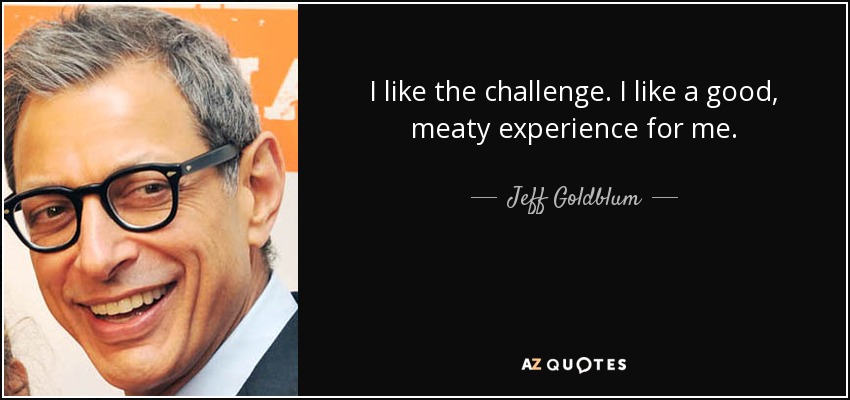 I like the challenge. I like a good, meaty experience for me. - Jeff Goldblum