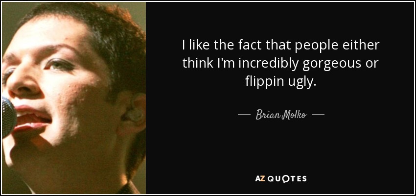 I like the fact that people either think I'm incredibly gorgeous or flippin ugly. - Brian Molko