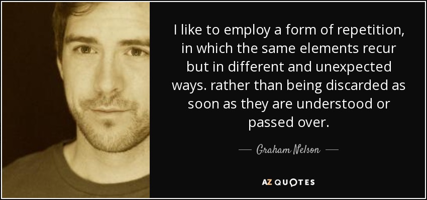 I like to employ a form of repetition, in which the same elements recur but in different and unexpected ways. rather than being discarded as soon as they are understood or passed over. - Graham Nelson