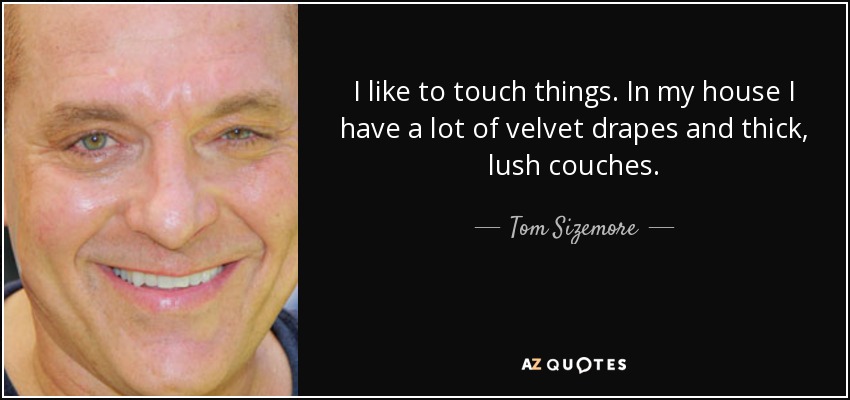 I like to touch things. In my house I have a lot of velvet drapes and thick, lush couches. - Tom Sizemore