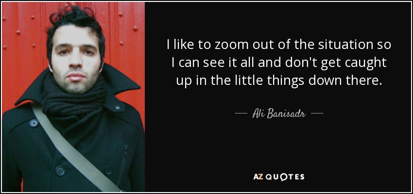 I like to zoom out of the situation so I can see it all and don't get caught up in the little things down there. - Ali Banisadr