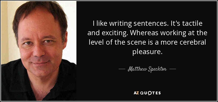 I like writing sentences. It's tactile and exciting. Whereas working at the level of the scene is a more cerebral pleasure. - Matthew Specktor