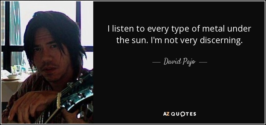 I listen to every type of metal under the sun. I'm not very discerning. - David Pajo