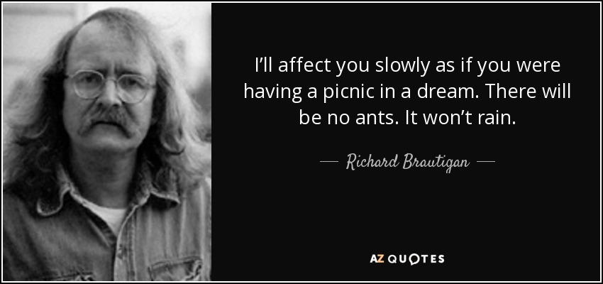 I’ll affect you slowly as if you were having a picnic in a dream. There will be no ants. It won’t rain. - Richard Brautigan