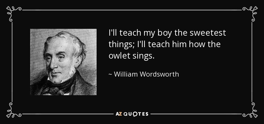 I'll teach my boy the sweetest things; I'll teach him how the owlet sings. - William Wordsworth