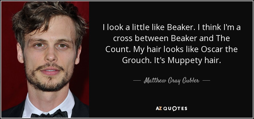 I look a little like Beaker. I think I'm a cross between Beaker and The Count. My hair looks like Oscar the Grouch. It's Muppety hair. - Matthew Gray Gubler