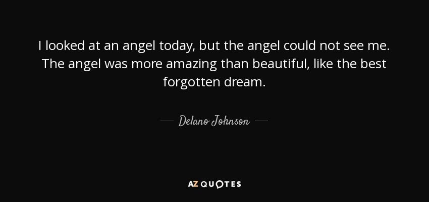 I looked at an angel today, but the angel could not see me. The angel was more amazing than beautiful, like the best forgotten dream. - Delano Johnson