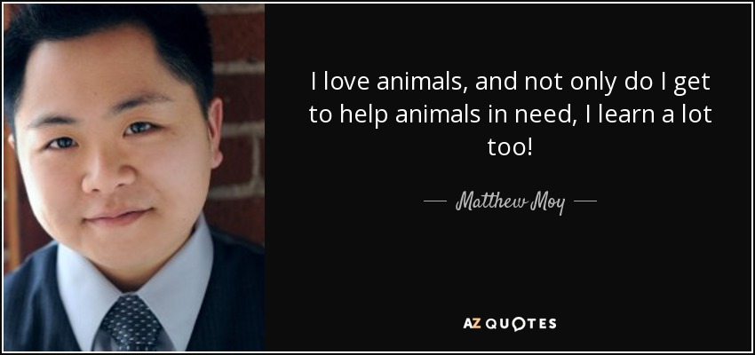 I love animals, and not only do I get to help animals in need, I learn a lot too! - Matthew Moy