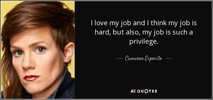 I love my job and I think my job is hard, but also, my job is such a privilege. - Cameron Esposito