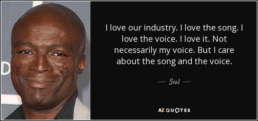 I love our industry. I love the song. I love the voice. I love it. Not necessarily my voice. But I care about the song and the voice. - Seal
