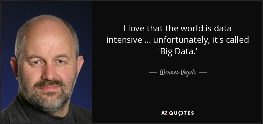 I love that the world is data intensive … unfortunately, it's called 'Big Data.' - Werner Vogels