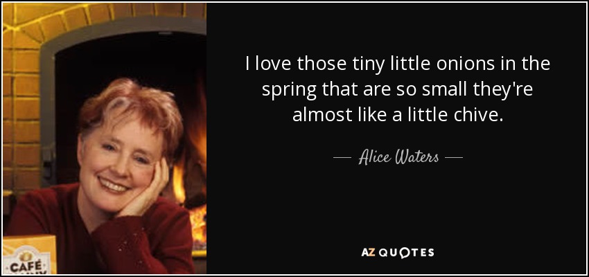 I love those tiny little onions in the spring that are so small they're almost like a little chive. - Alice Waters