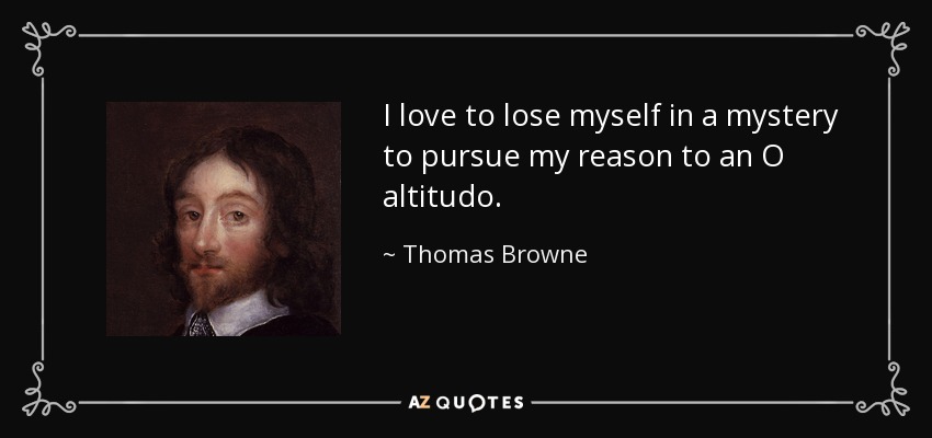 I love to lose myself in a mystery to pursue my reason to an O altitudo. - Thomas Browne