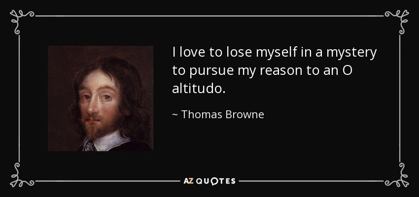 I love to lose myself in a mystery to pursue my reason to an O altitudo. - Thomas Browne