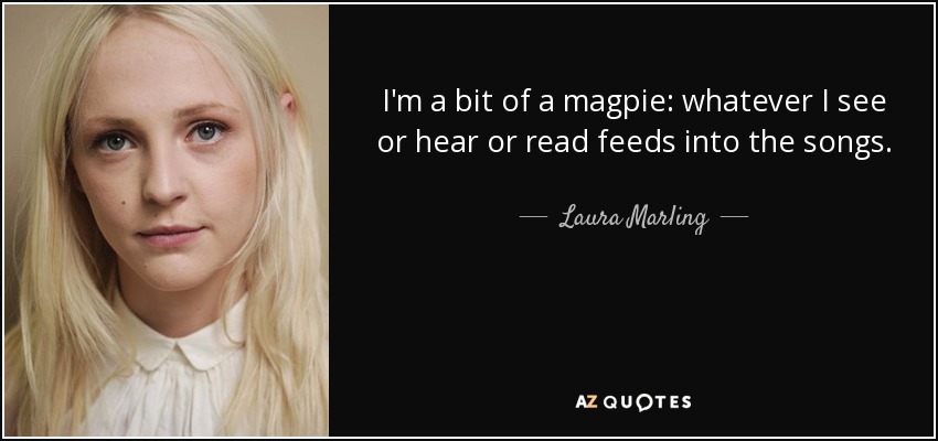 I'm a bit of a magpie: whatever I see or hear or read feeds into the songs. - Laura Marling