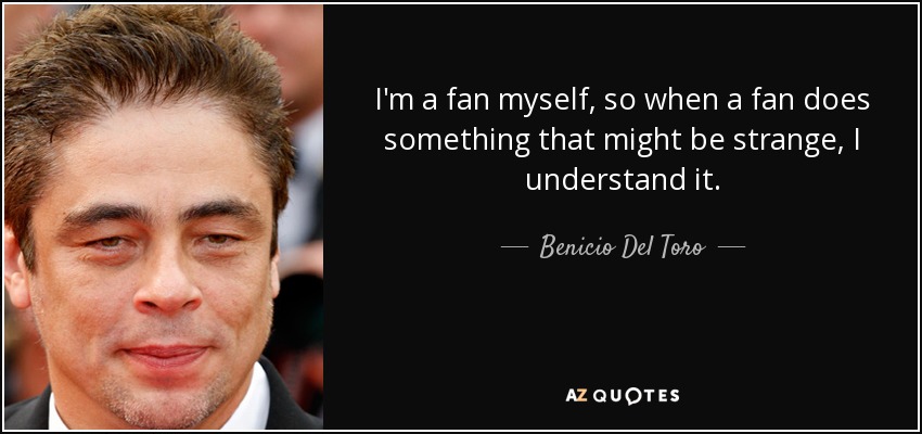 I'm a fan myself, so when a fan does something that might be strange, I understand it. - Benicio Del Toro