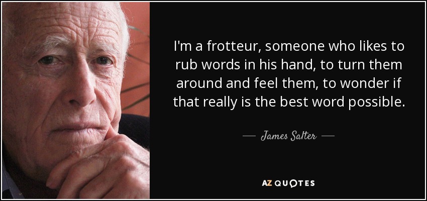 I'm a frotteur, someone who likes to rub words in his hand, to turn them around and feel them, to wonder if that really is the best word possible. - James Salter