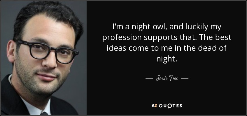 I'm a night owl, and luckily my profession supports that. The best ideas come to me in the dead of night. - Josh Fox
