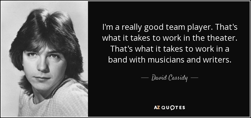 I'm a really good team player. That's what it takes to work in the theater. That's what it takes to work in a band with musicians and writers. - David Cassidy