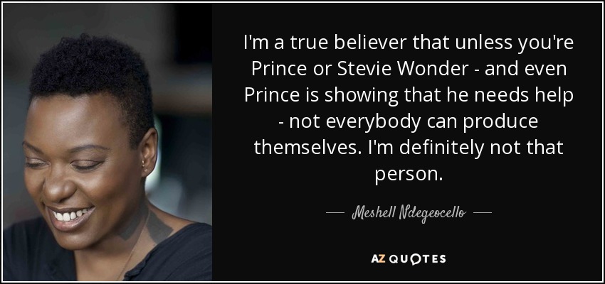 I'm a true believer that unless you're Prince or Stevie Wonder - and even Prince is showing that he needs help - not everybody can produce themselves. I'm definitely not that person. - Meshell Ndegeocello